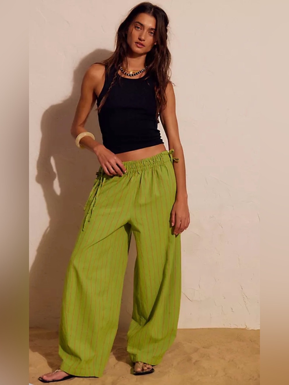 Free People Sun Dazed Cotton-Linen Striped Pants